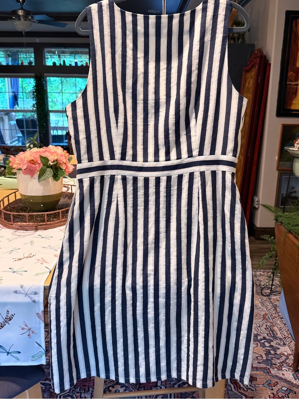 J. Crew Navy and White Vertical-Stripe Button-Front Midi Dress - Picture 2 of 11